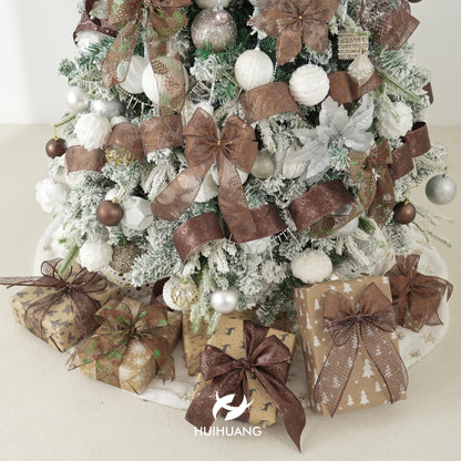 HUIHUANG Brown Wired Ribbon for Christmas Tree Pine Cone Ribbon Wired Brown Glitter Christmas Ribbons for Bows, Wreaths, Garland, Wrapping Crafts, Fall Decorations (2.5" x 6 Rolls, 36 Yds Total)