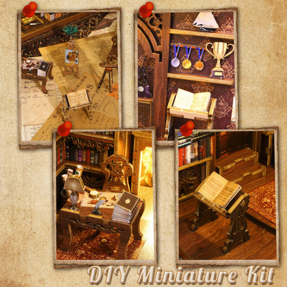 Book Nook Kit, MOJINO DIY Miniature 3D Puzzle Wooden Bookends Doll House with LED Lights for Bookshelf Decor, Tiny Miniverse Model House Art Craft for Adults Gril Halloween Christmas Decoration Gift