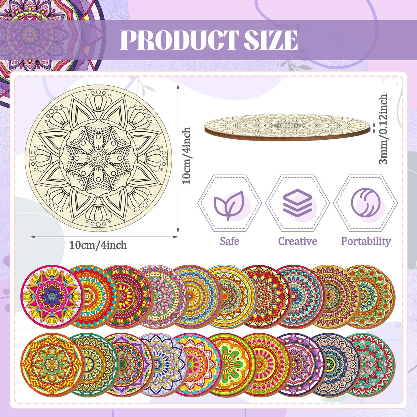 Reallnaive 77 Pcs Mandalas Coasters Painting Kit, 20 Set Wooden Drink Coasters 4 Inch with Holder & Markers Boho DIY Crafts for Adults, Women, Hobby, Color Your Own Art Craft Supplies