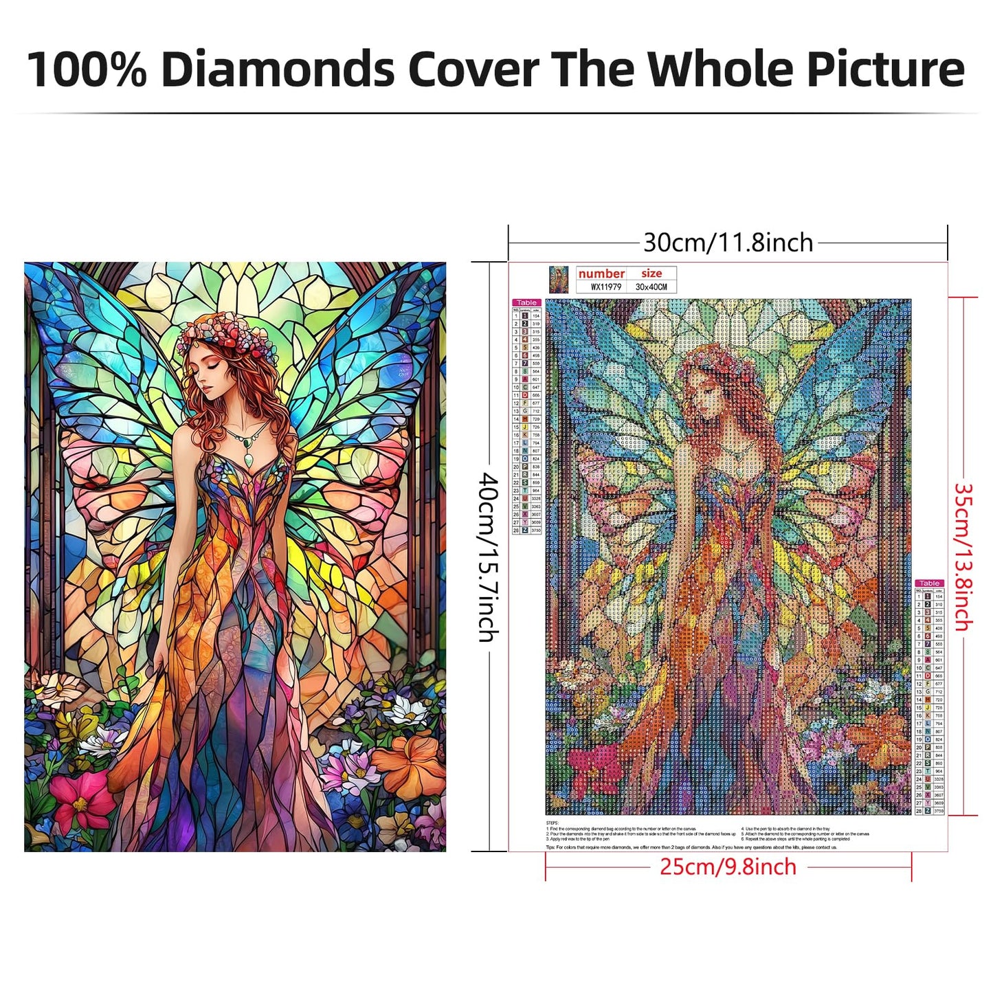 Lxmsja Fairy Stained Glass Diamond Art Kits for Adults, Flowers Diamond Painting Kits for Beginners, 5D DIY Full Drill Gem Art Crafts for Adults, Home Wall Decor 12x16 inch