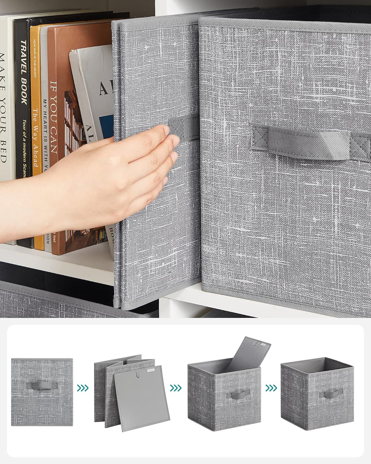 SONGMICS Storage Cubes - 11-Inch Foldable Fabric Bins with Double Handles | Set of 6 in Cattail Gray