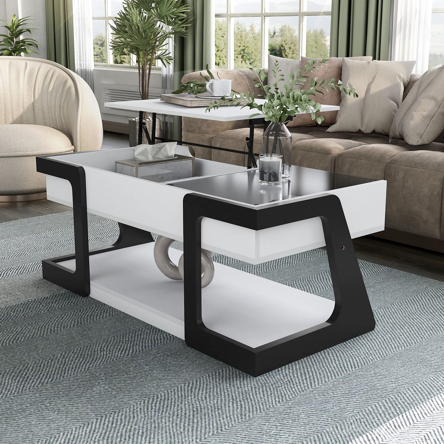 Furniture of America Golden Modern Rectangle Lift-Top Storage Wood 50 in. Coffee Table with 1 Shelf for Living Room, Bedroom, Reception Room, White