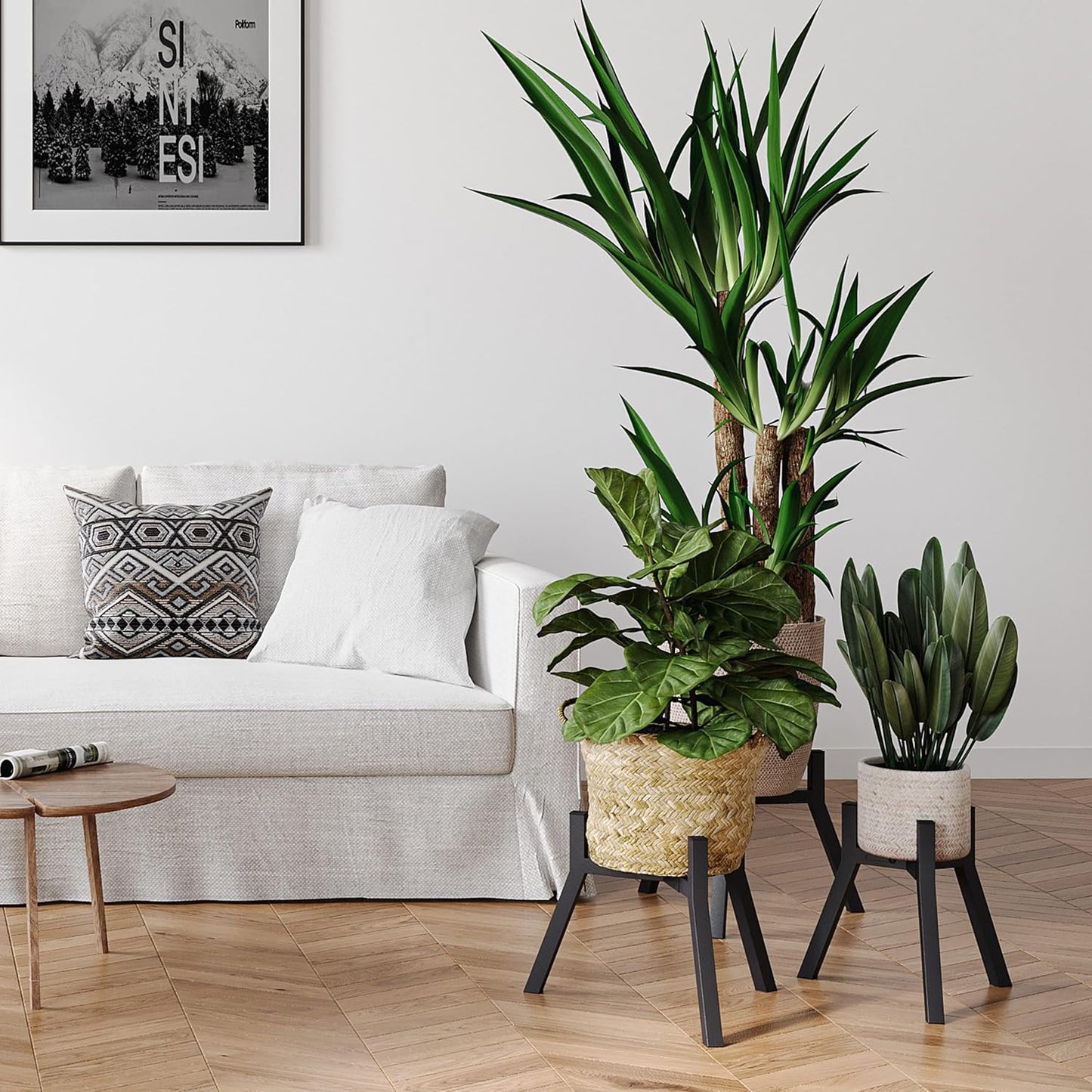 Set 2, PS-007BK-2 Adjustable Plant Stands of Metal Small Plant Holder, Heavy Duty Stable Flower Holder Stand Rack