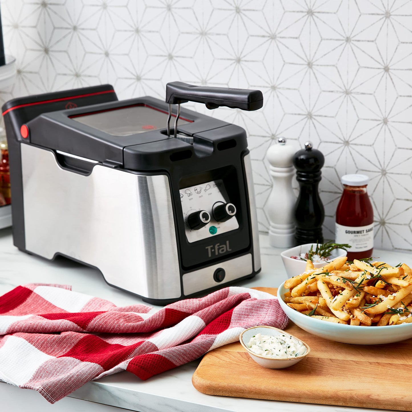 T-fal 3.5L Stainless Steel Deep Fryer with Basket for Home Use, 1700W, Deep Fryer with Oil Filtration, Temp Control, Digital Timer