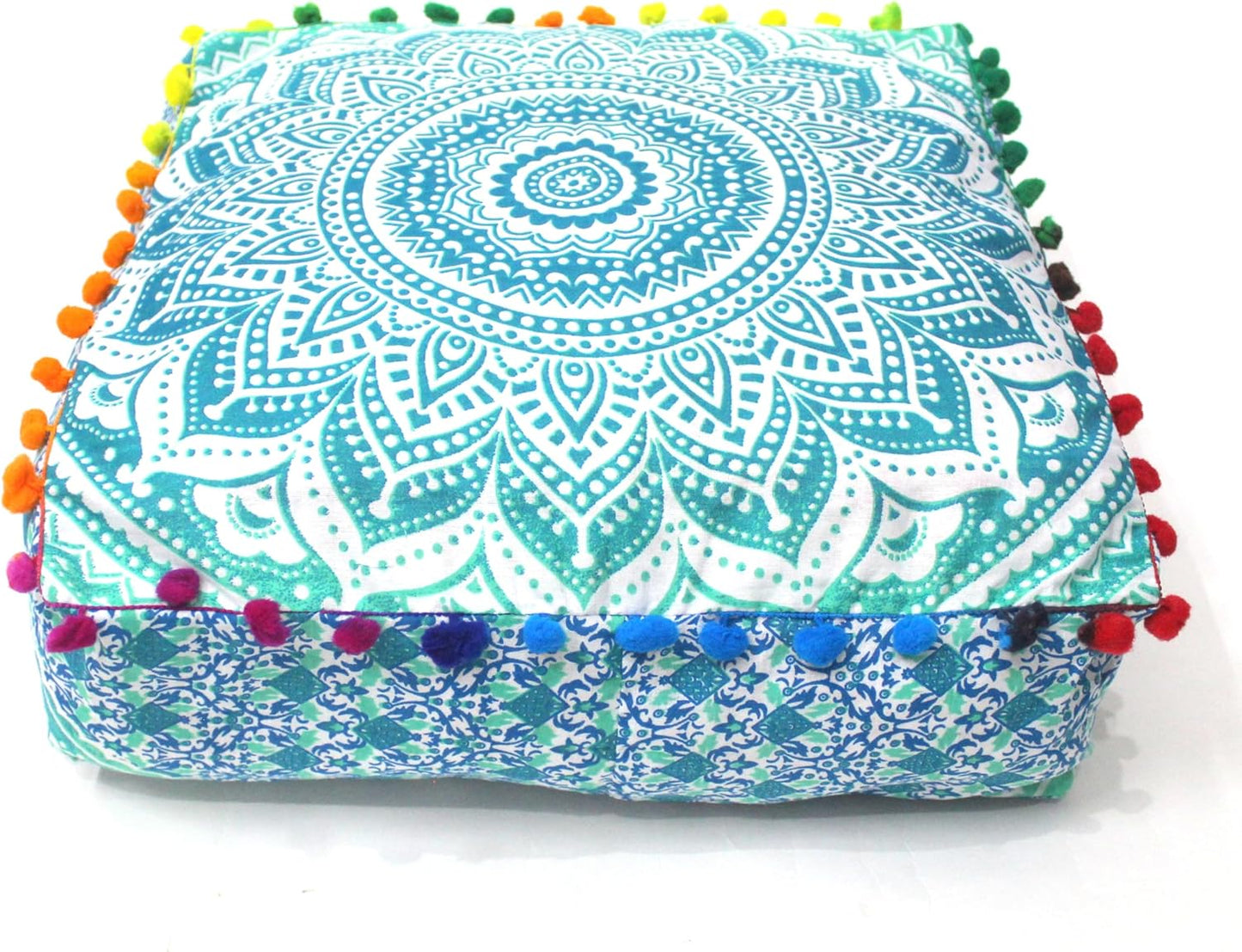 16" CRAFT KALA Green Ombre Large Hippie Mandala Meditation Floor Ottoman Pillow Cushion Pouf Cover Square Poufs