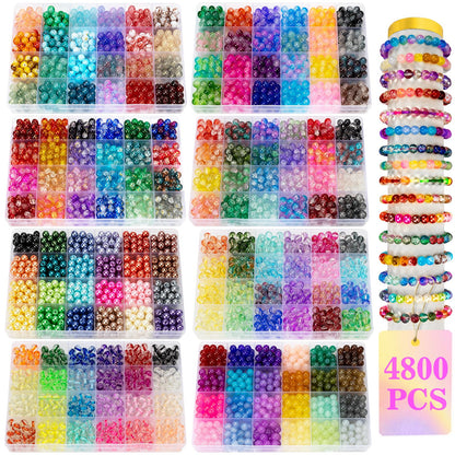 XSEINO 192 Colors 4800pcs 8mm Dream Candy Colorful Series Glass Beads Bracelet Making Kit,8 Box Different Unique Styles Crystal Bead for Making and DIY Crafts