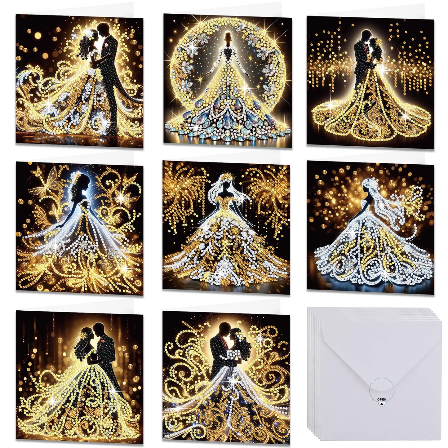 Muzagroo Art DIY Diamond Art Weding Blessing Cards Kits for Adults Diamond Painting Greeting Cards with Envelopes for Beginners Gem Art Cards 8PCS (Wedding)