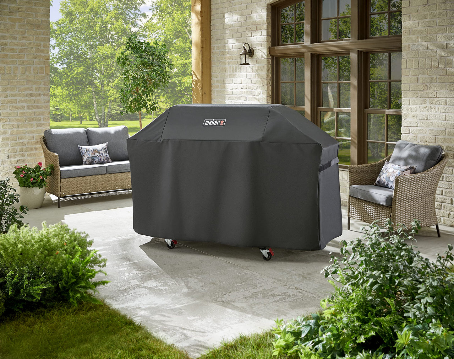 Weber Premium Outdoor Grill Cover – Water‑Resistant, Durable Black Grill Cover Designed for Genesis 400 Series 4‑Burner Gas Grills with Secure Fastening Straps
