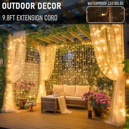 Dazzle Bright 300 LED Curtain Lights - Plug-In Fairy Lights for Bedroom & Outdoor Decor | Warm White