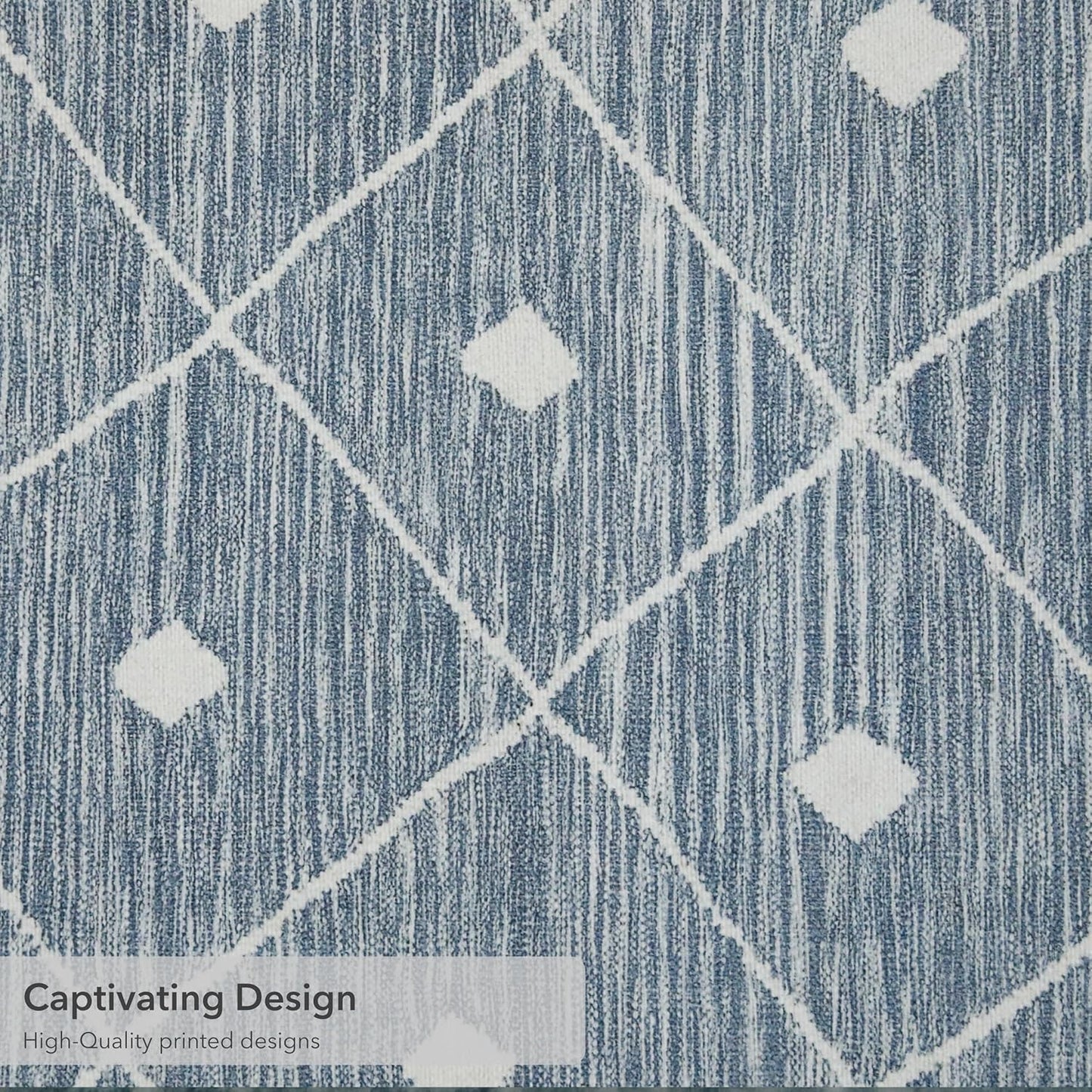 Blue Grey Seta Imagine Printed Chenille Runner Rug, 2' x 6' Non Skid & Machine Washable