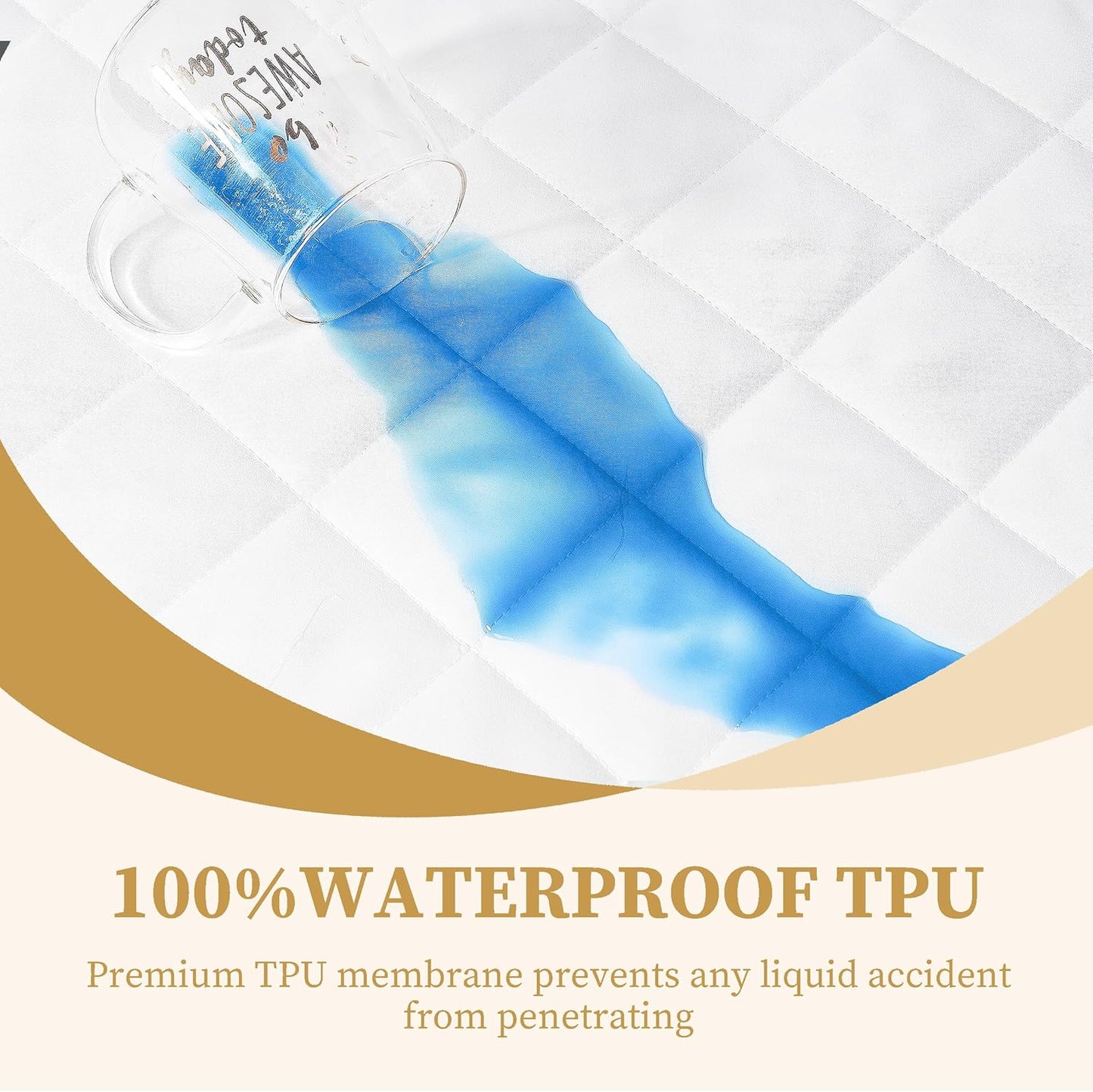 18'', Quilted Fitted Twin Mattress Pad Cover, Waterproof Mattress Protector, Deep Pocket Elastic Fits Up to Breathable