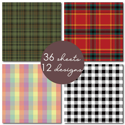 Desecraft Plaid Tartan Flannel 12x12 in Double Sided Paper Pad Pack Scrapbook Cardstock Decorative Paper - 36 Sheets - for Boys Card Making Origami Decorative Scrapbooking Supplies