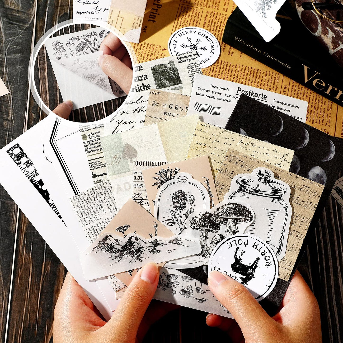 120 Pcs Vintage Aesthetic Scrapbook Kit Junk Journaling Supply with Retro Stamp Stickers,material Paper, Tag Card,hand Account Collage Card,pillow Box,twine Diary Supply Birthday Gift(Artsy Style)