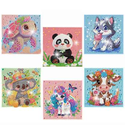 Bzconxin 6 Pieces Cartoon Animals Diamond Painting Kits for Kids Beginners,Diamond Art for Kids Ages 6-12 Girls Boys,5D Full Round Drill Big Gem Arts and Crafts for Home Wall Decor 6x6 Inch