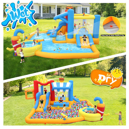 Large Inflatable Water Slide Park for Big Kids, 13-in-1 Bounce House Water Slide with Double Slides, Blower, Splash Pool, Deep Pool, 16X15X7.7ft Burger Theme Party Outdoor Backyard Blow Up Water Slide