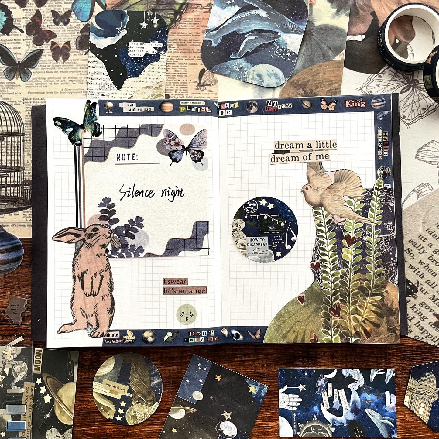 BoomTeck Vintage Aesthetic Scrapbooking Supplies, Bullet Junk Journal Kits with Scrapbook Paper, Washi Stickers, A6 Grid Notebook - DIY Craft Journaling Gift for Teen Girl Adult (Butterfly Garden)