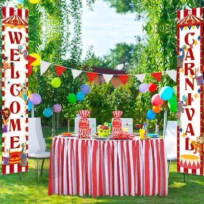 Epakh 200 Packs Carnival Candy Bags Circus-themed Plastic Party Treat Bags with Popcorn Pattern and Gold Twisted Ties for Carnival Birthday Party Favors, Cookies, and Cupcakes (Simple)