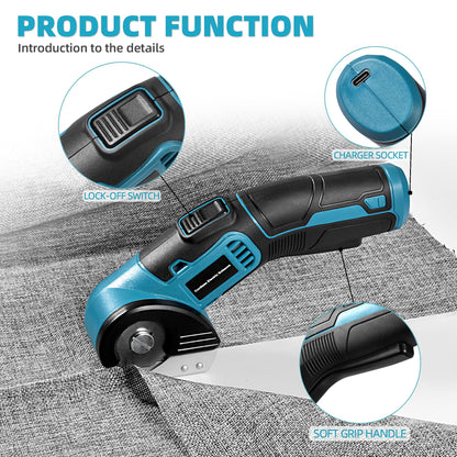 Tyimble 4V Cordless Electric Scissors Heavy Duty Cardboard, Fabric, Leather & Carpet Cutter with Brushless Motor & USB-C Charging, Includes 2 Tungsten Blades Tool Kit for DIY, Crafting, Industrial Use