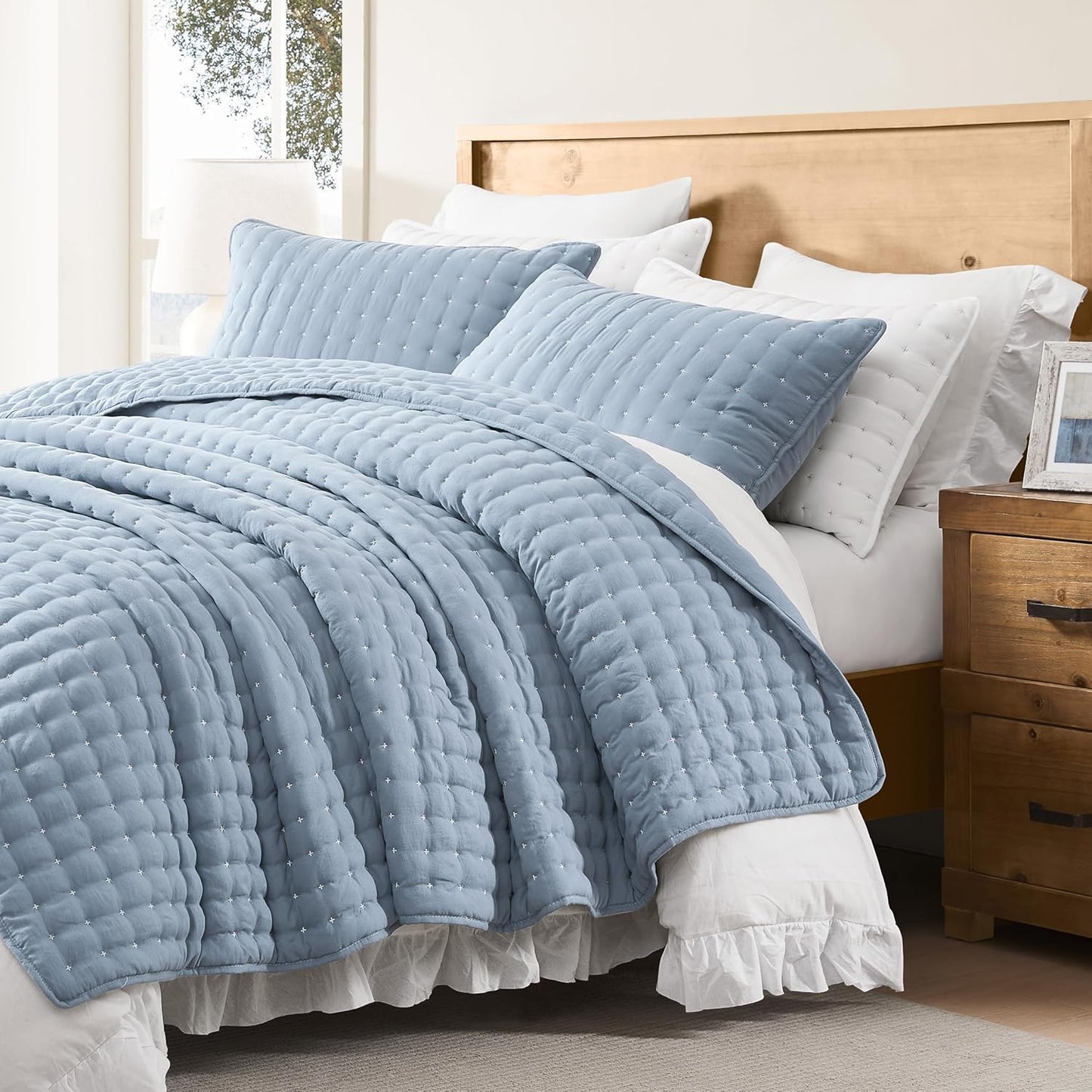 WDCOZY Sets 2 68x90 inches, Twin Quit Size Bedding with Pillow Sham, Lightweight Soft Bedspread Coverlet, Quilted