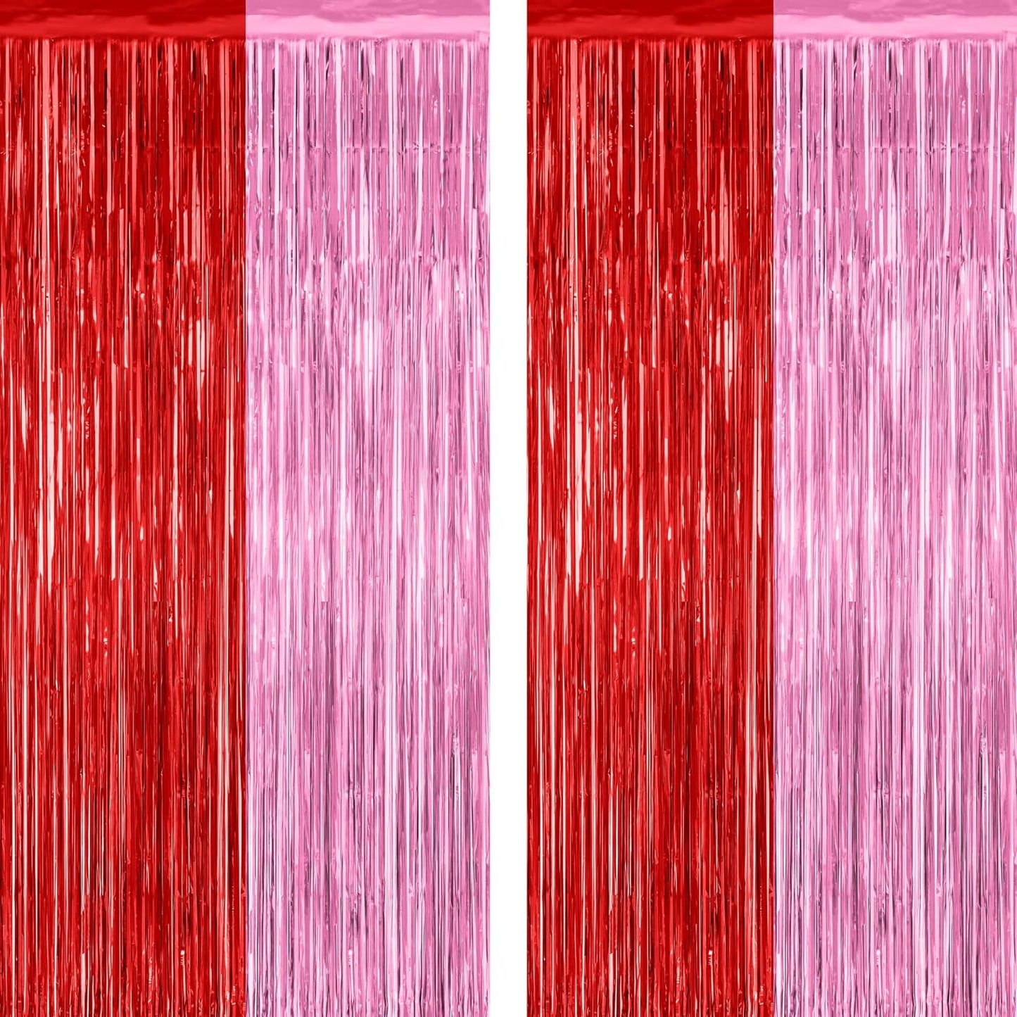 Regine Switzerland Red Pink Backdrop Curtains - 2 Pack Metallic Fringe Tinsel Decor | 3.28' x 7.05'