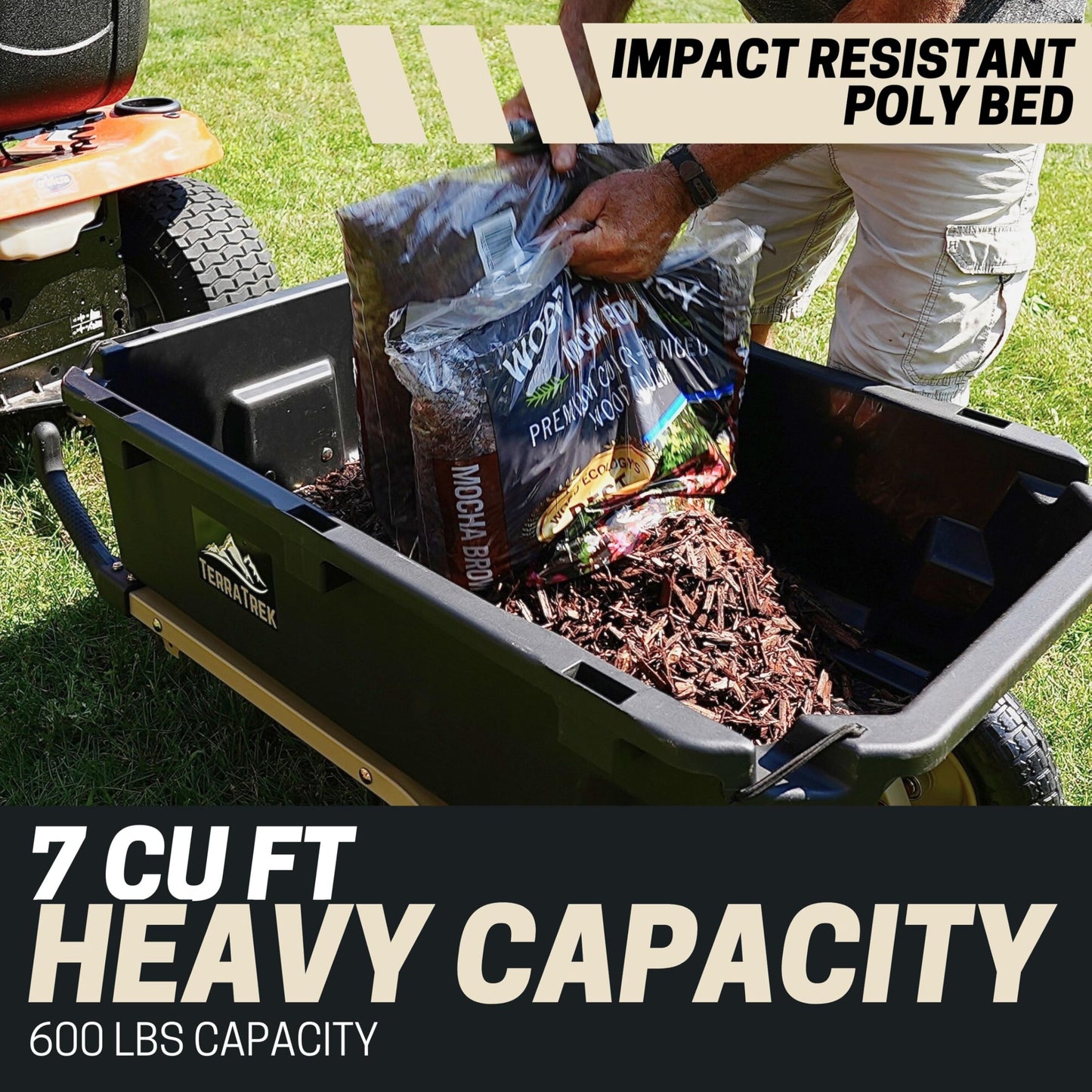 TerraTrek Heavy-Duty Garden Cart on Wheels – 7 Cu. Ft. 2-in-1 Utility Wagon & Wheelbarrow, Push or Tow Design, 600 lb. Capacity, All-Terrain Utility Cart with 13" Pneumatic Wheels