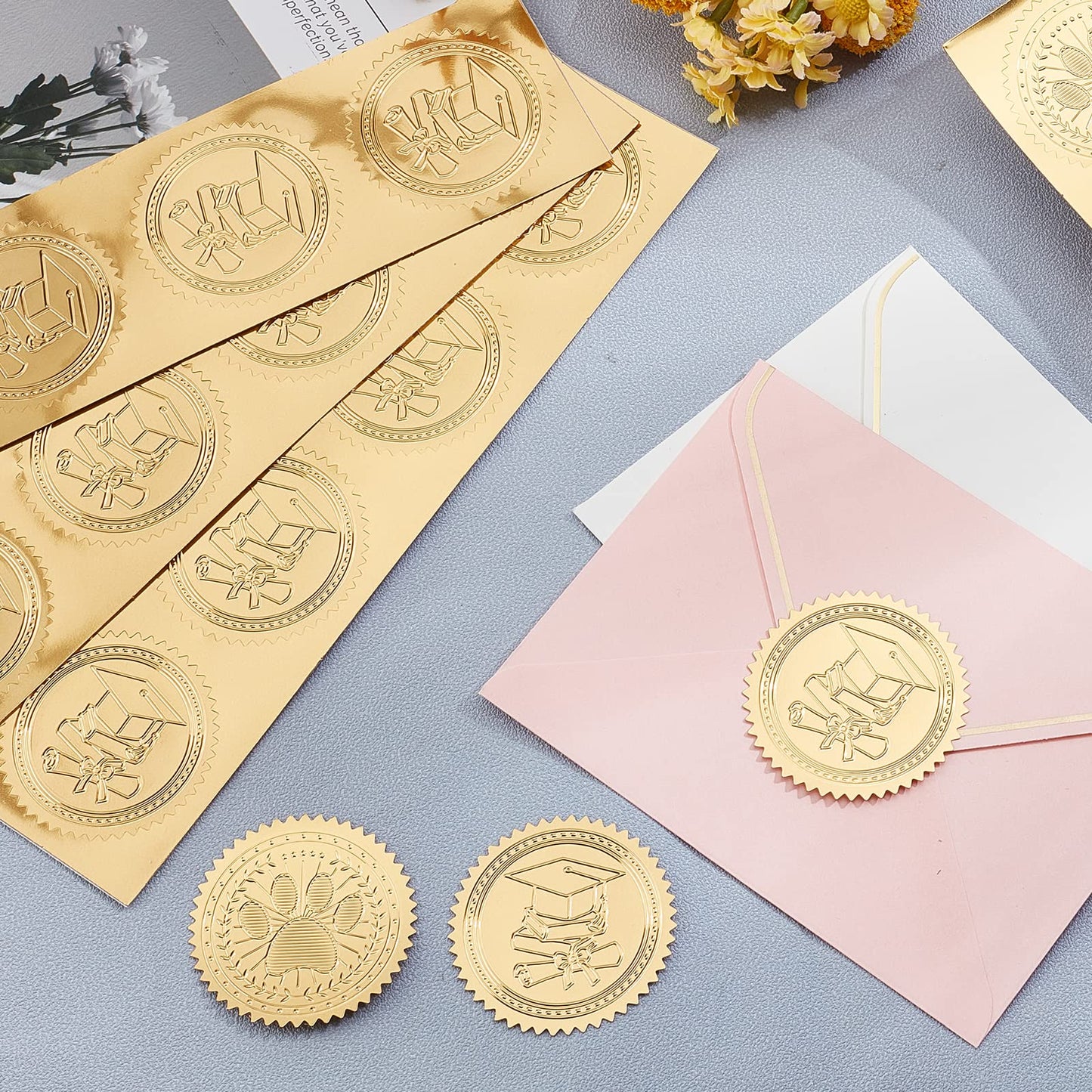 CRASPIRE 2" Gold Foil Sticker Honor Roll 100pcs Certificate Seals Gold Embossed Paw Print Round Embossed Foil Seal Stickers for Envelopes Invitation Card Diplomas Awards Graduation