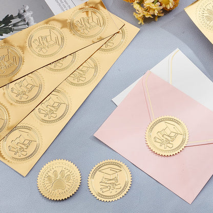 CRASPIRE 2" Gold Foil Sticker Honor Roll 100pcs Certificate Seals Gold Embossed Paw Print Round Embossed Foil Seal Stickers for Envelopes Invitation Card Diplomas Awards Graduation