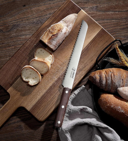 Bread Knife 8 Inch with Sheath, German High Carbon Stainless Steel, Ergonomic Grip Full Tang Wood Handle