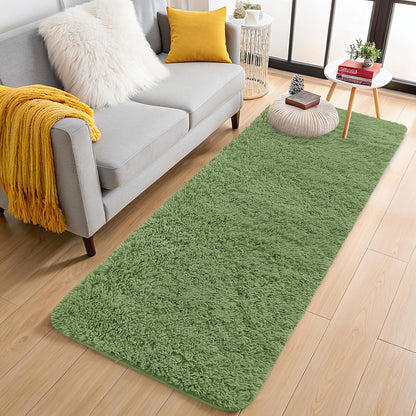 OLANLY Runner Rugs - Soft Fluffy Machine Washable 2x5 for Hallway & Bedroom | Green Indoor Carpet