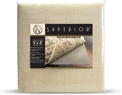 Superior Non-Slip Area Rug Pad, Floor Protector for Hardwood and Tile Floors, Washable, 5' x 8', Cream