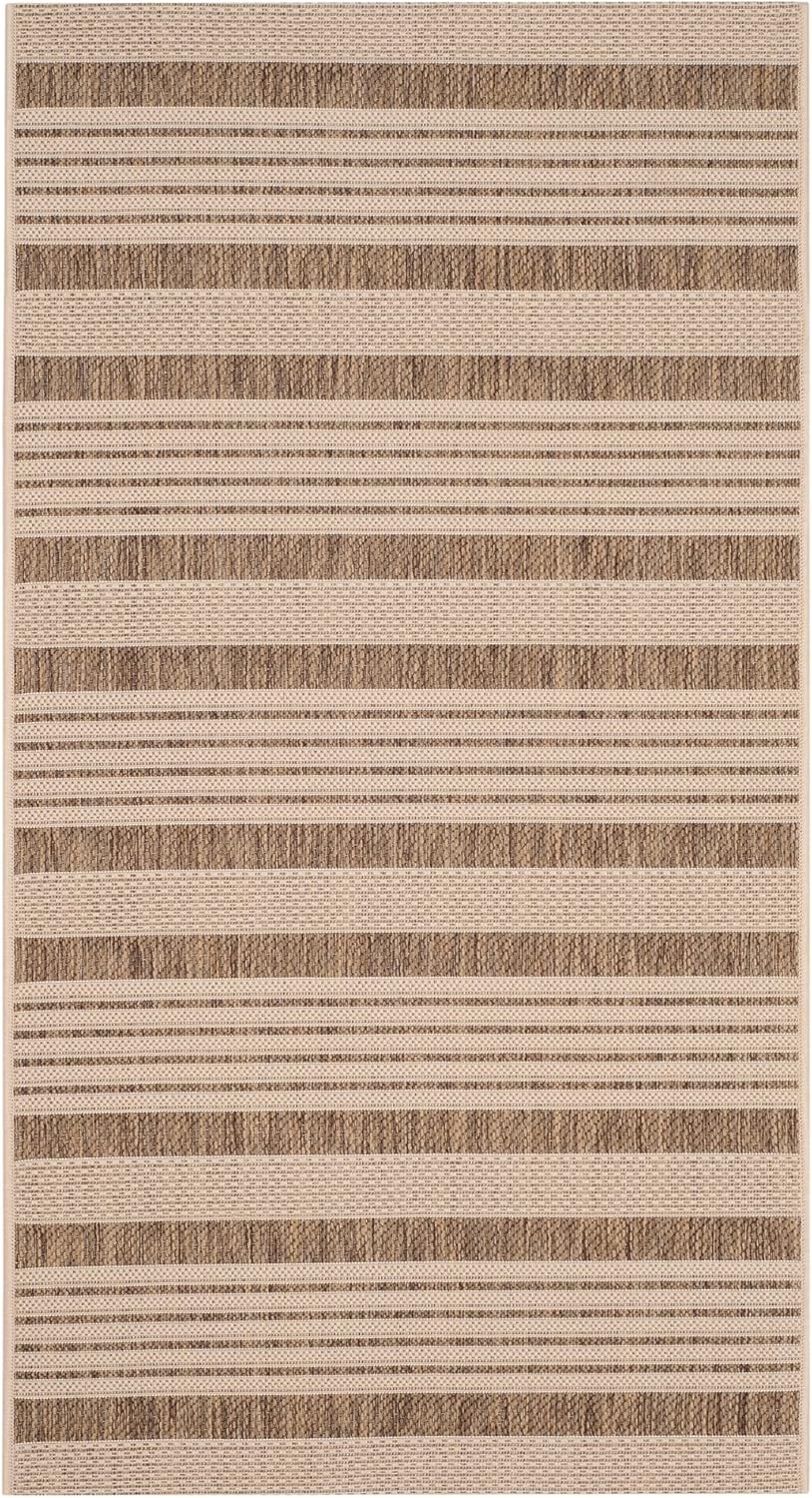 SAFAVIEH Courtyard Collection Accent Rug - 2' x 3'7", Brown & Bone Stripe Design, Non-Shedding & Easy Care