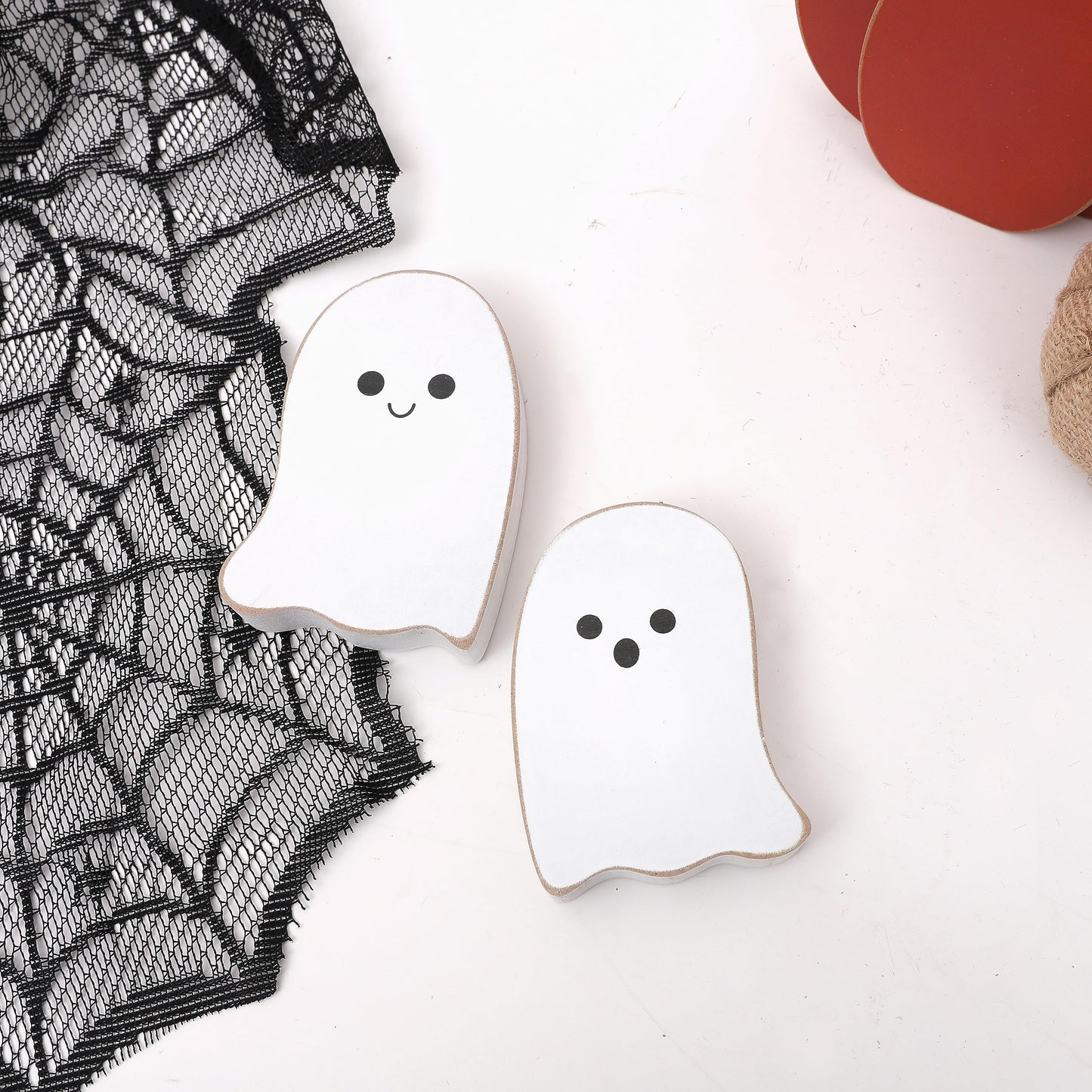 2 Pieces Halloween Decorations Wood Halloween Ghost Sign - Halloween Tiered Tray Decor, Distressed Wood Standing Ghost Sign for Halloween Party, Halloween Table Decor