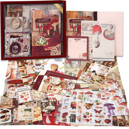 emmoolife Scrapbooking Supplies Kit, Vintage Mushroom Aesthetic Scrapbook Kit for Bullet Junk Journal, Stationery, A6 Grid Notebook, DIY Journaling Supplies, Birthday Craft Gift for Teen Girl Women