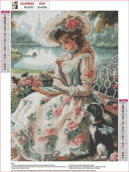 MXJSUA DIY Lady Diamond Painting Kits for Adults, Vintage Diamond Gem Art Painting for Beginners, Diamond Picture with Full Round Drill Dots Craft Set, 12 * 16 Inch