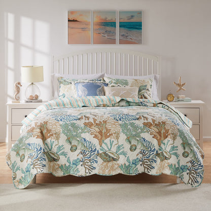 Barefoot Bungalow Atlantis Coastal Quilt Set, 3-Piece King/Cal King, Jade