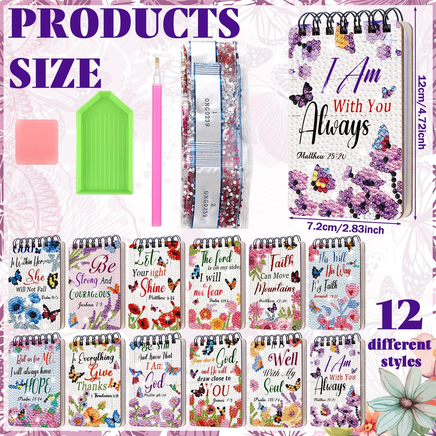 Fuyoooo 12 Pcs Bible Verse Diamond Art Notebook Kits for Adults DIY Christian Religious Diamond Painting Notebook with Tool Bible Cover Notepad 5d Journal Accessory Crafts Mothers Day Gifts