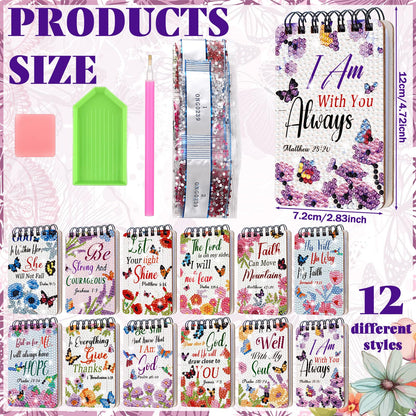 Fuyoooo 12 Pcs Bible Verse Diamond Art Notebook Kits for Adults DIY Christian Religious Diamond Painting Notebook with Tool Bible Cover Notepad 5d Journal Accessory Crafts Mothers Day Gifts