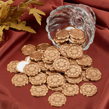 CRASPIRE 60pcs Adhesive Wax Seal Stickers Sun Wax Seal Stamp Stickers Self Adhesive Gold Vintage Wax Seal Envelope Stickers for Wedding Invitation Cards Party Favors Craft Gift