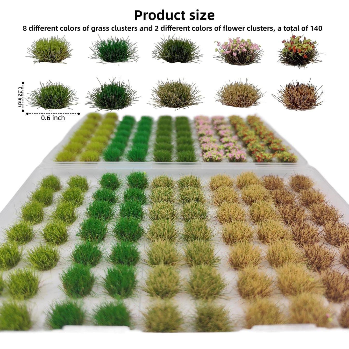 gdeplok 140 Pcs Static Grass Tufts & Miniature Flower Clusters - Artificial Grass Terrain Scenery Kit for Model Train Railway, Military Sand Table, DIY Diorama Landscape