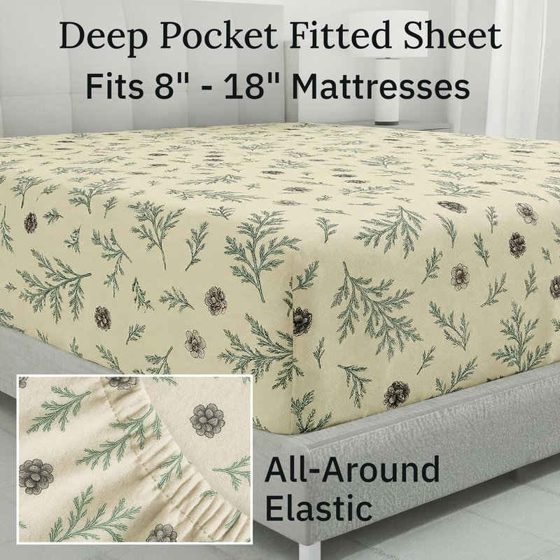 California Design Den Flannel Sheets Queen Size Bed Set - Made in Portugal 100% Cotton, Thick, Velvet Soft 4-Piece Queen Size Sheet Set, Triple-Brushed with Extra Deep Pockets - Woodland Motif
