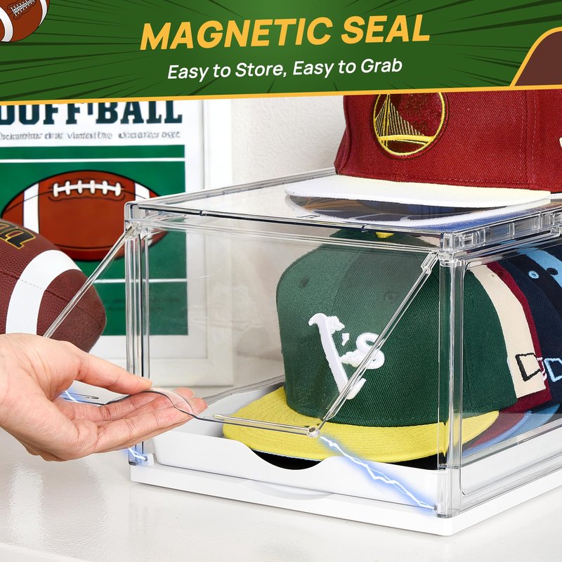 Vtopmart 2 Pack Hat Organizer for Baseball Caps, Clear Hats Holder Box with Drawer, Large Cap Storage with Sliding Tray, Stackable Rack Display Case with Magnetic Door, Each Holds 12 Hats