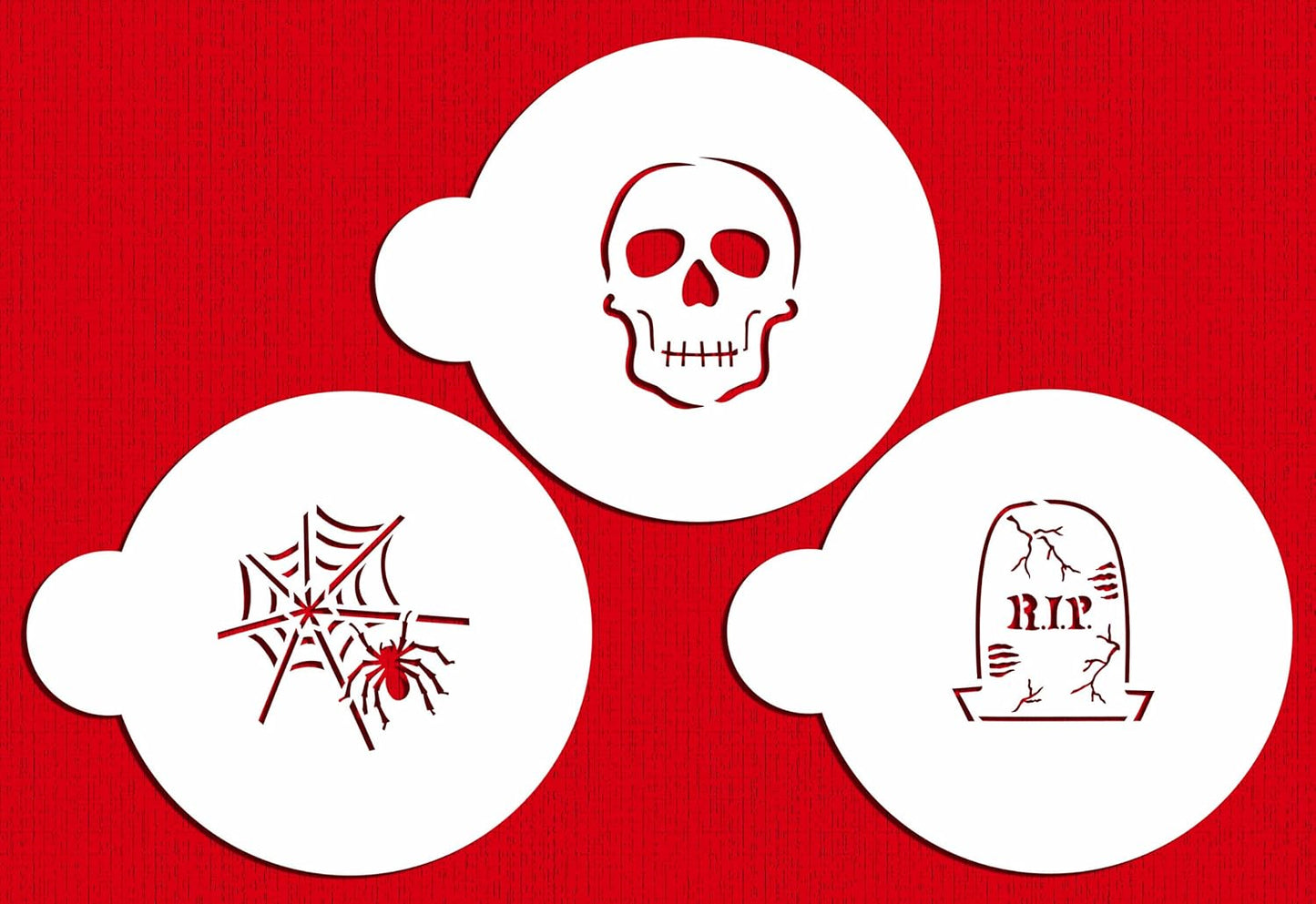 Designer Stencils Scary Halloween Cookie Stencil Set, (Spider Web, Skull, Gravestone)