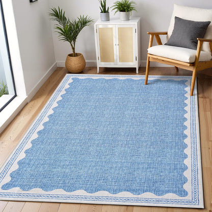 5x7 5 7 GarveeHome Rug for Living Room, Scalloped X Area Rugs Washable Non-Slip Solid Blue Modern Minimalism Low-Pile