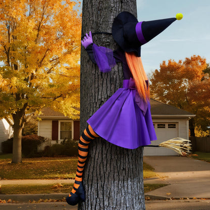 JOYIN 55'' Crashing Witch Halloween Tree Decorations Outdoor, Flying Witch on Broom Hanging Decorations for Yard, Porch, Door, Lawn, Haunted House Prop