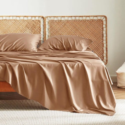 Bedsure Cooling California King Sheet Set - Breathable Rayon from Bamboo, Soft & Silky, Khaki
