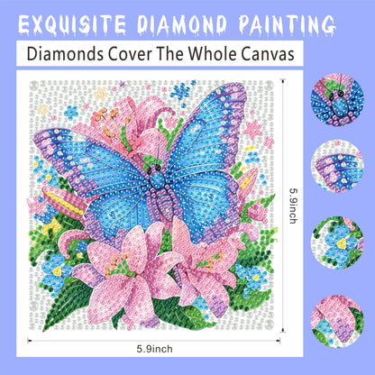 ADEFCSD 6-piece Set 5D Adult Diamond Painting Set, Suitable for Children Beginners, Cute Animal DIY Diamond Painting Mosaic Gemstone Art, Home wall Decoration, Children's Gift, 6x6 inches