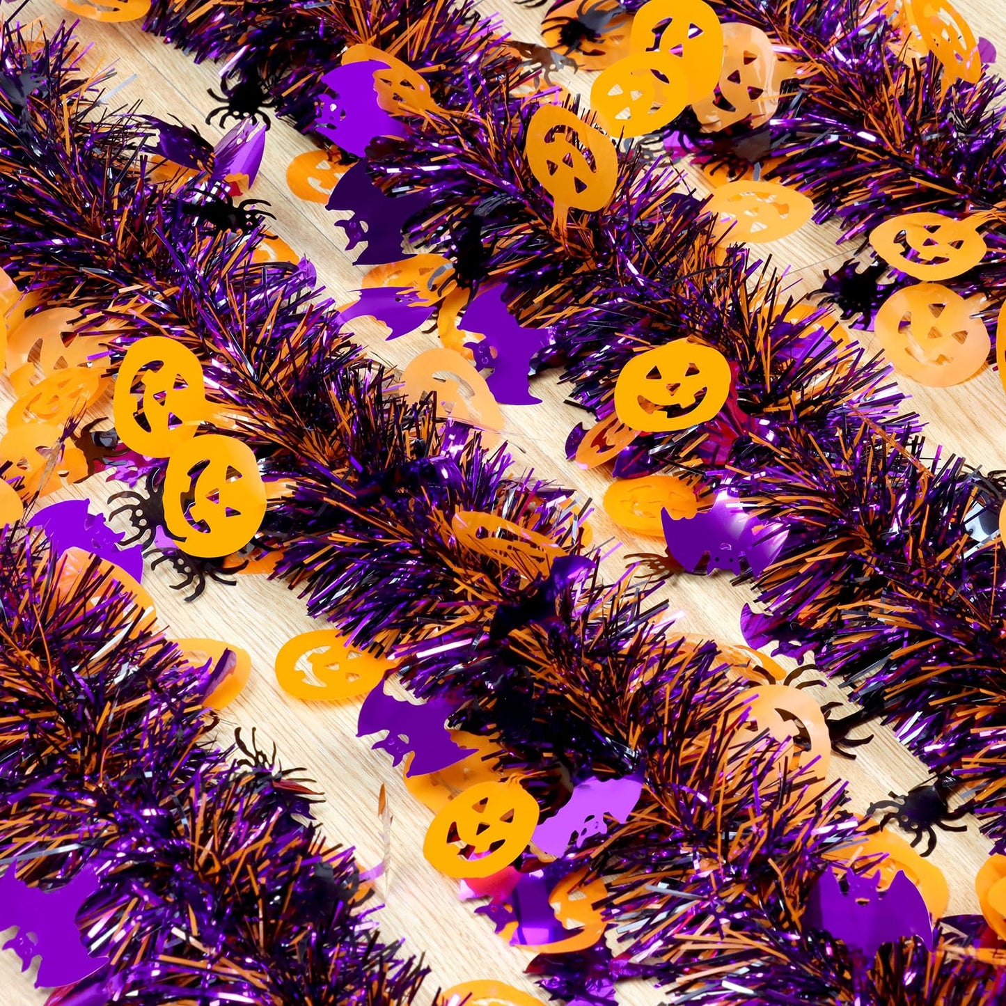 Halloween Garland Decorations,50Ft Glitter Tinsel Pumpkin Bats Spider Garland Decor for Tree Car Golf Cart Parade Float Indoor Outdoor Holiday Home Burnt Orange Black Purple (Purple)
