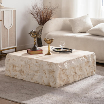 GDFStudio Modern Lightweight Concrete Coffee Table, Indoor Outdoor Square Accent Table, Mid Century MGO Side Tables, Faux Stone Sofa Tables for Living Room Office Apartment, No Assembly, Amber+Beige