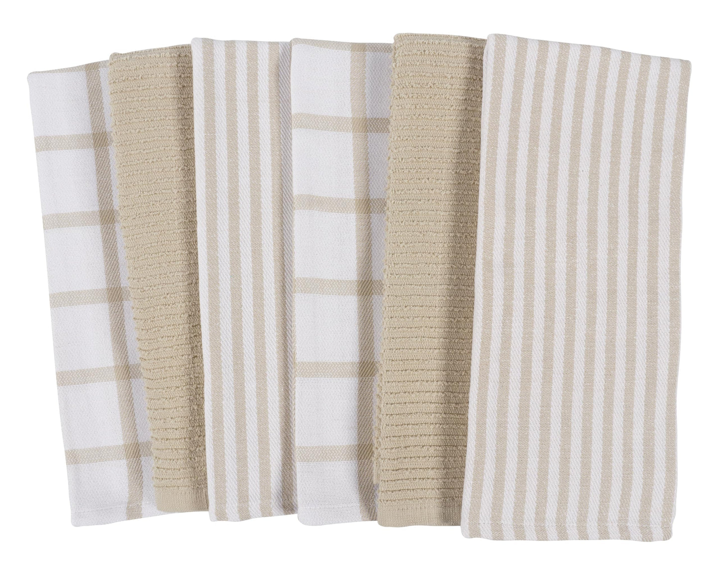 KAF Home Premium Kitchen Towels (18" x 28"), Large 100% Cotton, Flat & Terry Absorbent Dish Towel Set (Beige, 18 x 28-6 Pack)