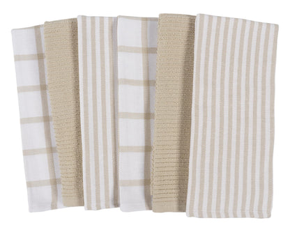 KAF Home Premium Kitchen Towels (18" x 28"), Large 100% Cotton, Flat & Terry Absorbent Dish Towel Set (Beige, 18 x 28-6 Pack)